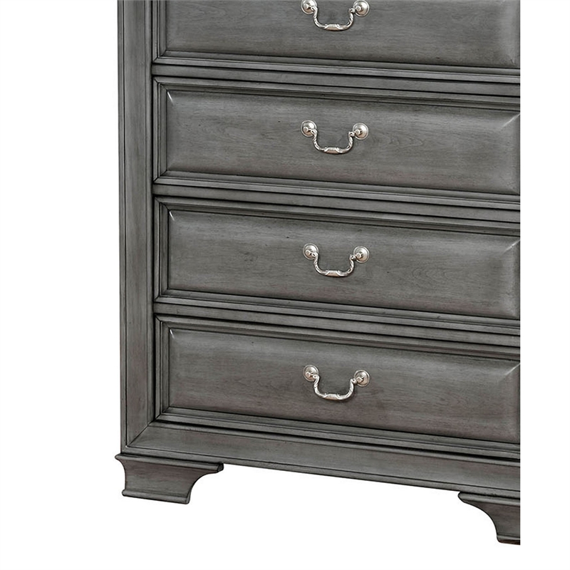 Benjara Transitional Wood Chest With 5 Drawers- Gray