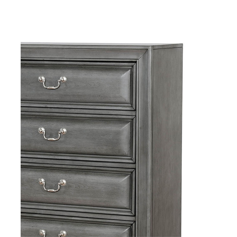 Benjara Transitional Wood Chest With 5 Drawers- Gray