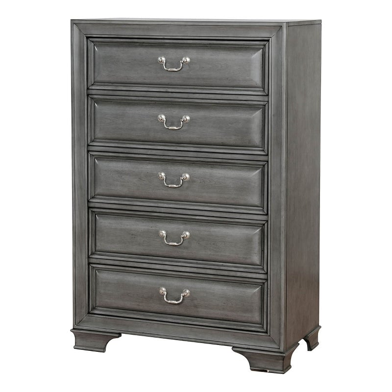 Benjara Transitional Wood Chest With 5 Drawers- Gray
