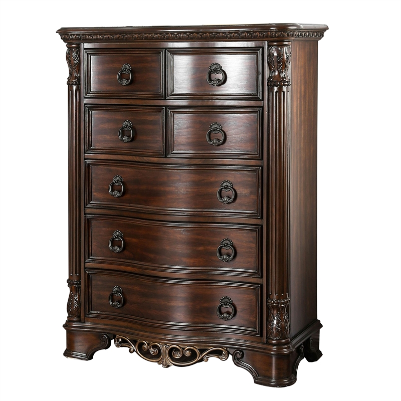 Benjara Transitional Wood Chest With Antique Drawer Pulls- Brown