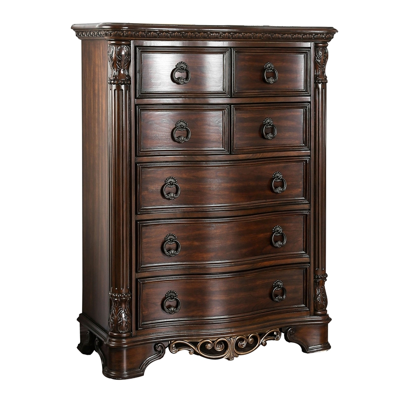 Benjara Transitional Wood Chest With Antique Drawer Pulls- Brown