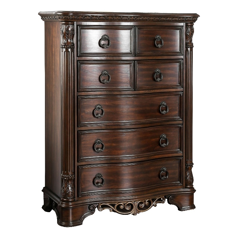 Benjara Transitional Wood Chest With Antique Drawer Pulls- Brown