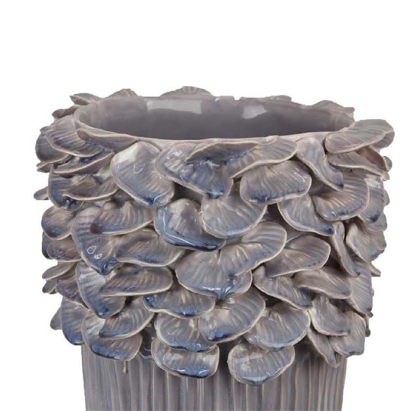 Benjara Kiana Decorative Vase- Gray Ceramic Flared Scales Rim Accent- 16 Inch