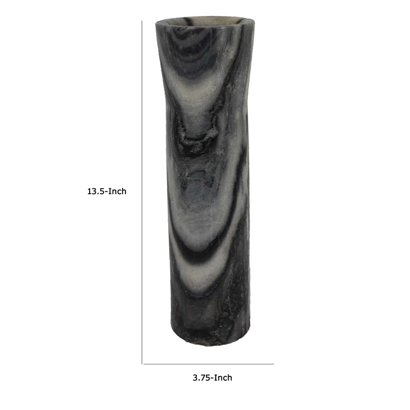 Benjara Danny Tall Accent Vase- Natural Stone Pattern Gray Marble 14 Inch