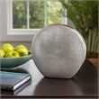 Benjara Harvey Accent Vase- Metallic Texture- Flat Round Gray Ceramic 15 Inch