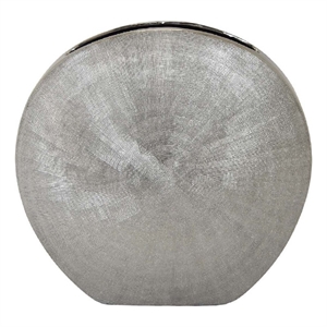 Benjara Harvey Accent Vase- Metallic Texture- Flat Round Gray Ceramic 15 Inch