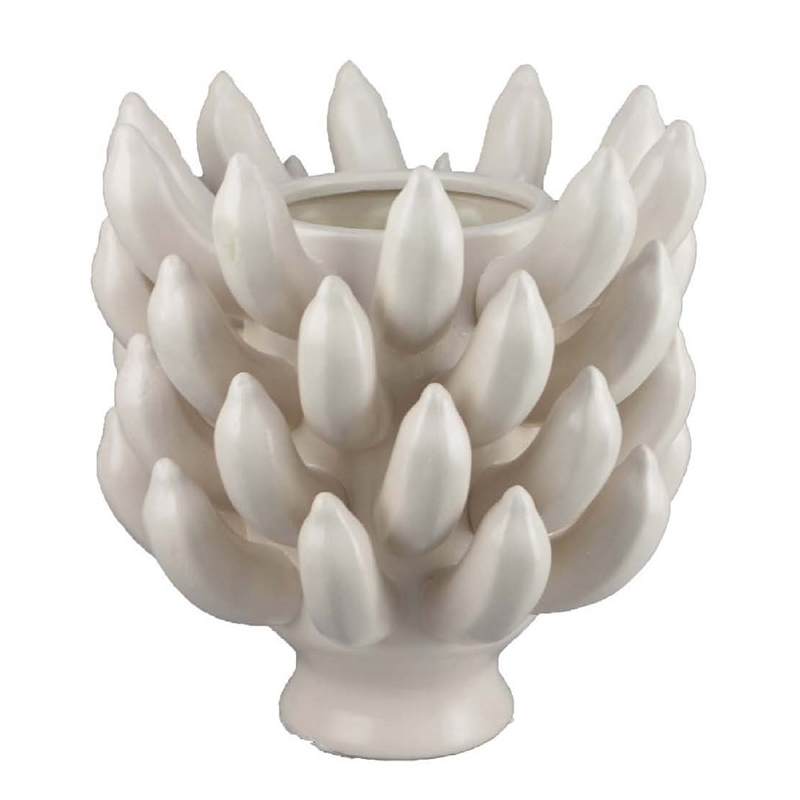 Benjara Joseph Accent Vase with Tiered Flame Accents- Ivory Ceramic 11 Inch