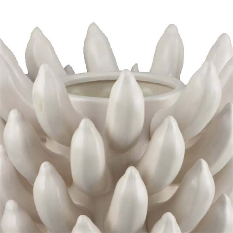 Benjara Joseph Accent Vase with Tiered Flame Accents- Ivory Ceramic 11 Inch