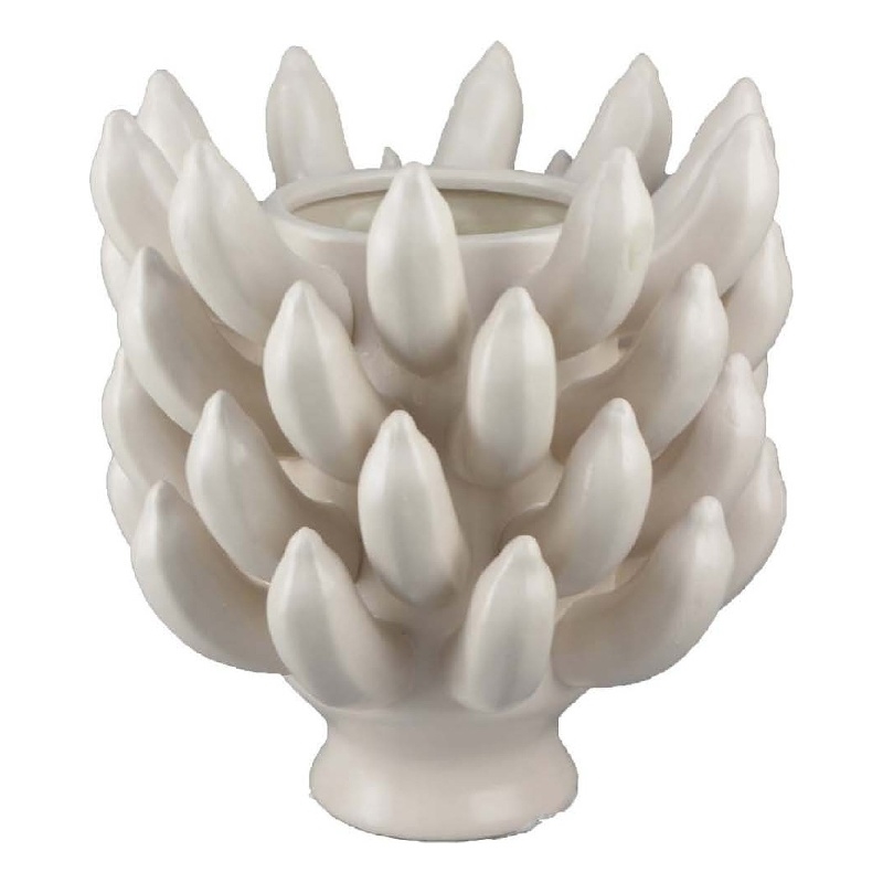 Benjara Joseph Accent Vase with Tiered Flame Accents- Ivory Ceramic 11 Inch