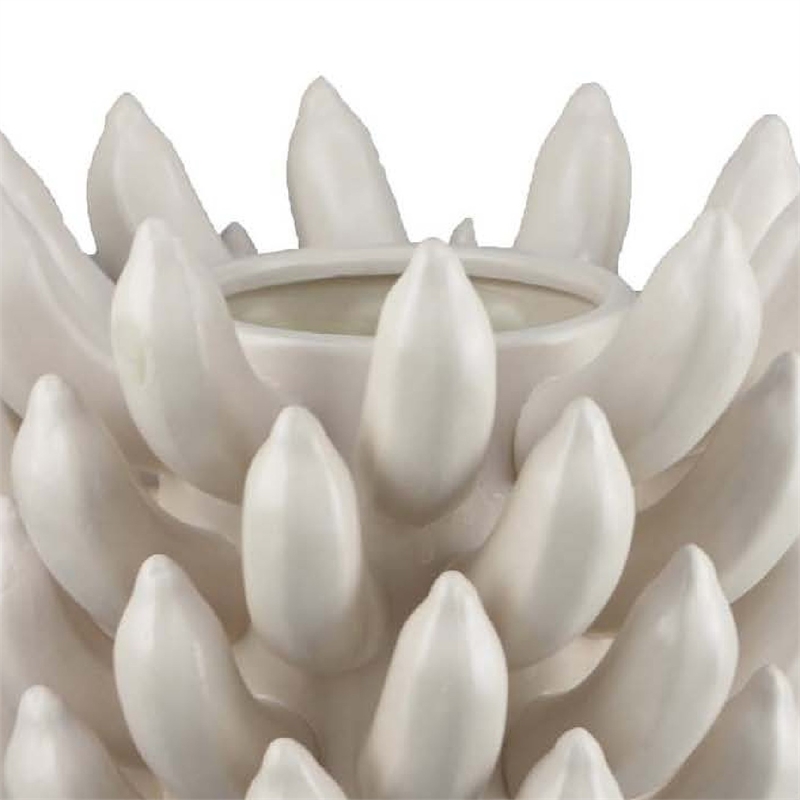 Benjara Joseph Accent Vase with Tiered Flame Accents- Ivory Ceramic 11 Inch