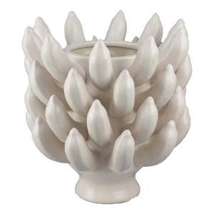 Benjara Joseph Accent Vase with Tiered Flame Accents- Ivory Ceramic 11 Inch