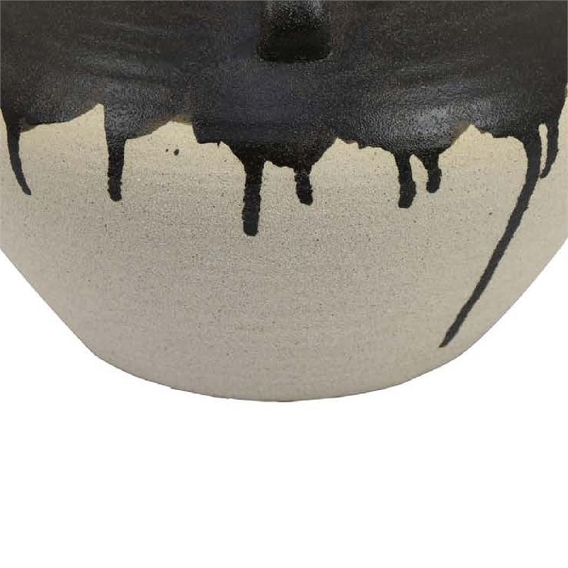 Benjara Caleb Accent Vase with Drip Pattern- Angled Handles Black Gray Ceramic
