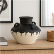 Benjara Caleb Accent Vase with Drip Pattern- Angled Handles Black Gray Ceramic