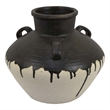 Benjara Caleb Accent Vase with Drip Pattern- Angled Handles Black Gray Ceramic
