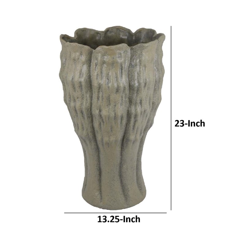 Benjara Decorative Vase- Organic Sea Design- Floral Details- Green Ceramic