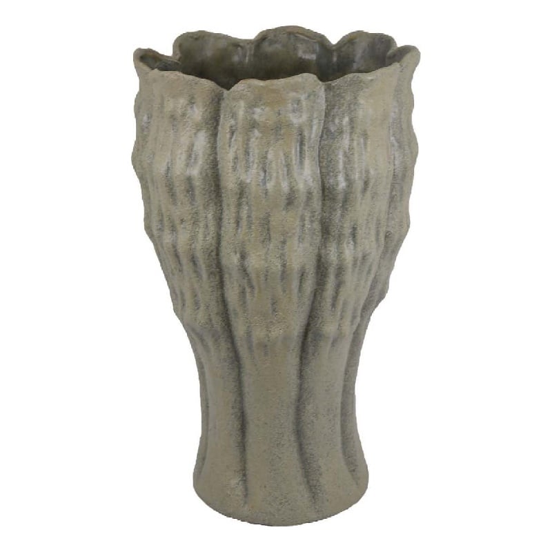 Benjara Decorative Vase- Organic Sea Design- Floral Details- Green Ceramic