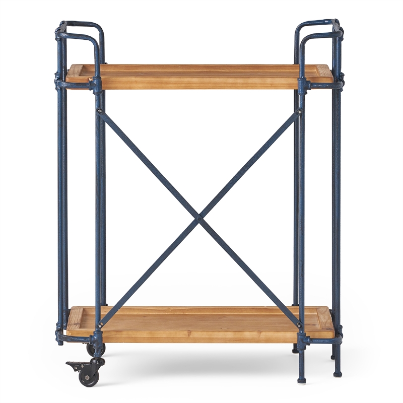Benjara Elinsa Kitchen Bar Cart- Industrial Style Black Iron- Brown Wood- 33in