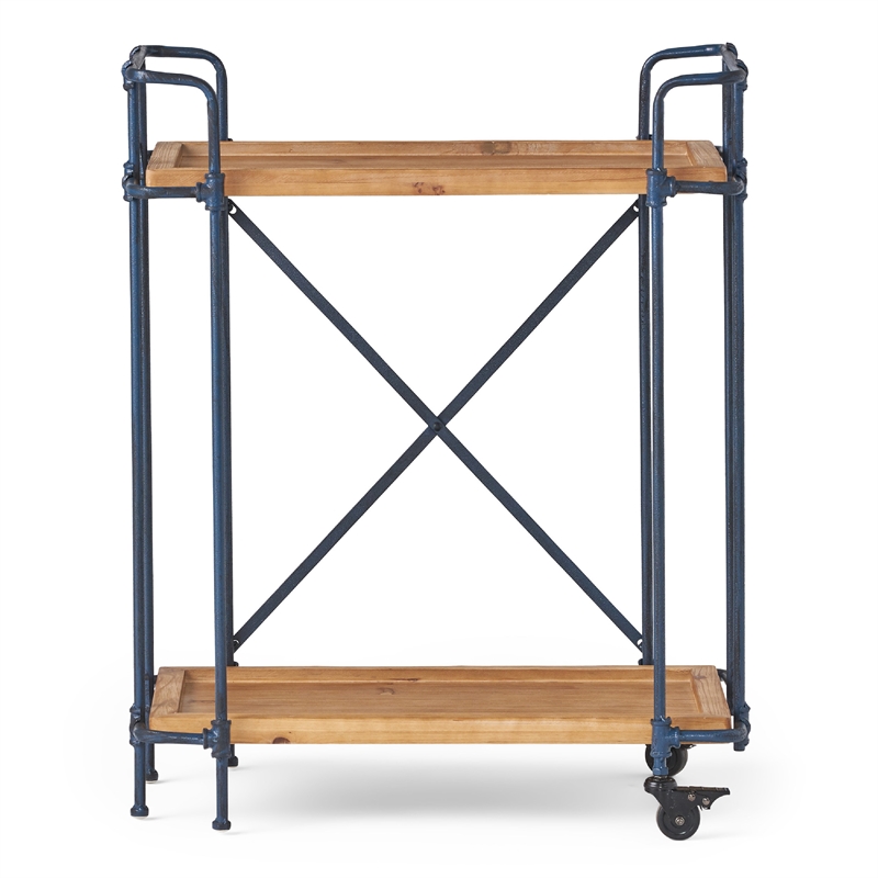 Benjara Elinsa Kitchen Bar Cart- Industrial Style Black Iron- Brown Wood- 33in