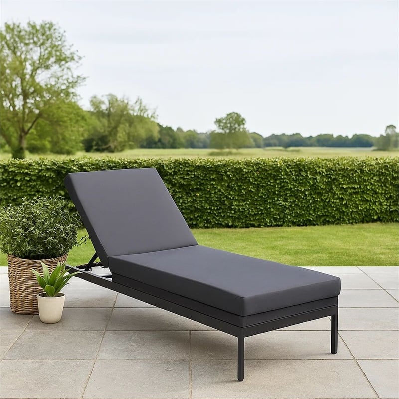 Benjara Brody Outdoor Cushion for Chaise Lounger- Dark Gray- Foam- 76 Inch