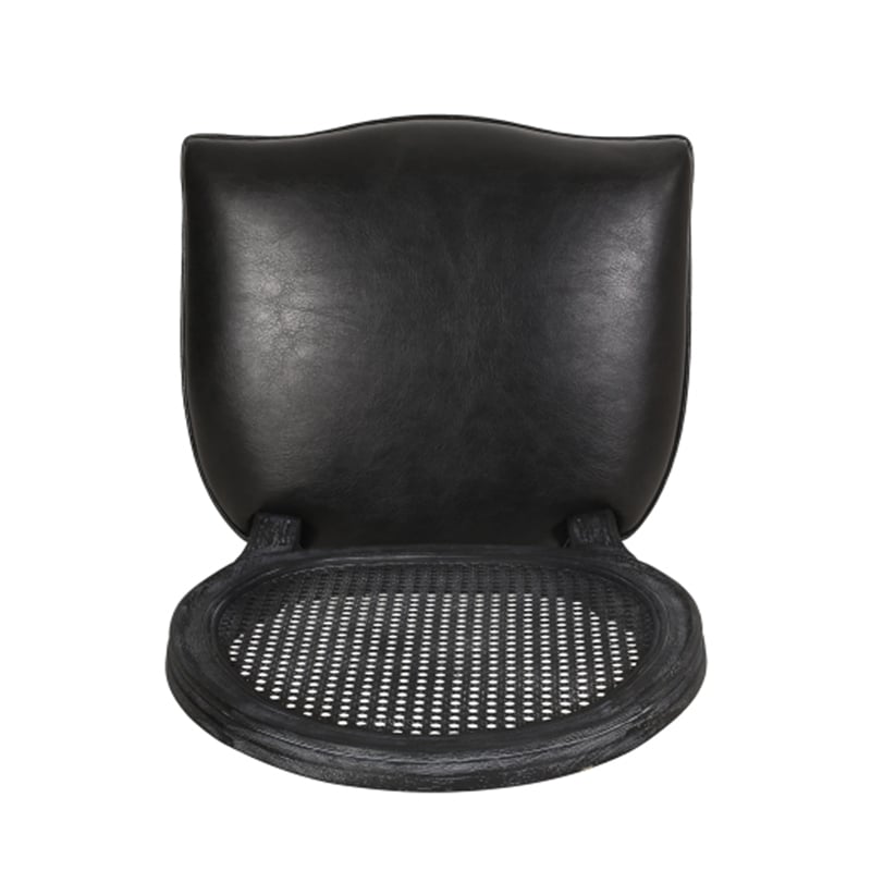 Benjara French Country Dining Side Chair Set of 2- Black Wood- Round Cane Back