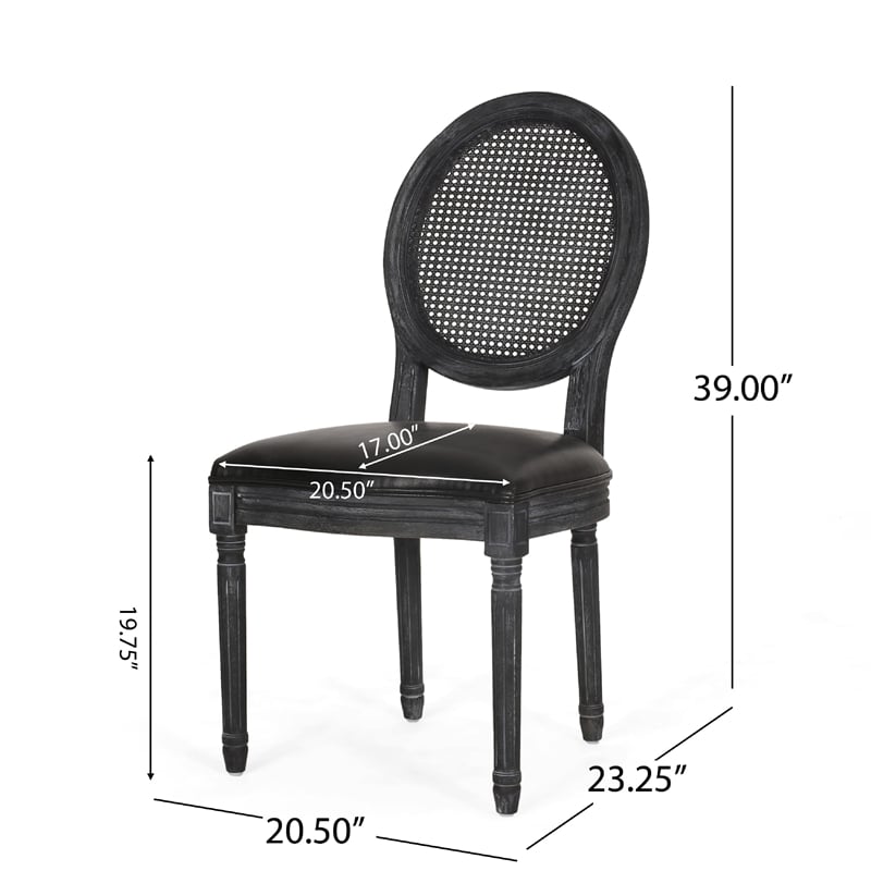 Benjara French Country Dining Side Chair Set of 2- Black Wood- Round Cane Back