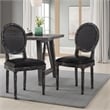 Benjara French Country Dining Side Chair Set of 2- Black Wood- Round Cane Back
