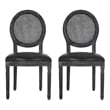 Benjara French Country Dining Side Chair Set of 2- Black Wood- Round Cane Back