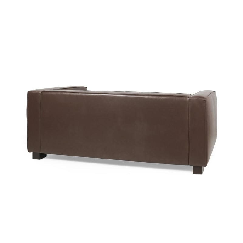 Benjara 3 Seater Sofa- Low Profile Dark Brown Faux Leather- Birch- 80 Inch