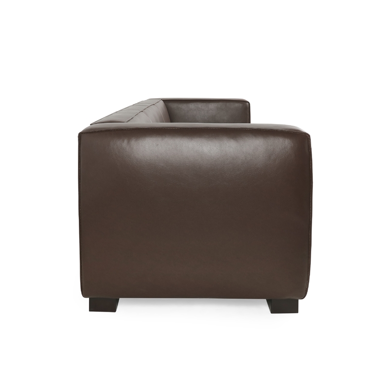 Benjara 3 Seater Sofa- Low Profile Dark Brown Faux Leather- Birch- 80 Inch