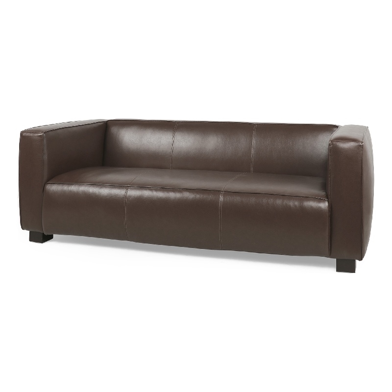 Benjara 3 Seater Sofa- Low Profile Dark Brown Faux Leather- Birch- 80 Inch