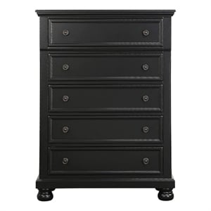 Benjara Transitional Style Five Drawer Wooden Chest with Round Bun Legs- White
