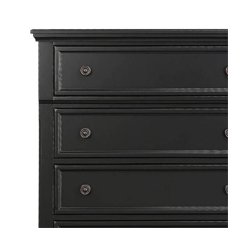 Benjara Transitional Style Five Drawer Wooden Chest with Round Bun Legs- White