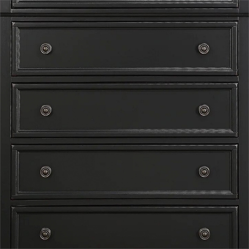 Benjara Transitional Style Five Drawer Wooden Chest with Round Bun Legs- White