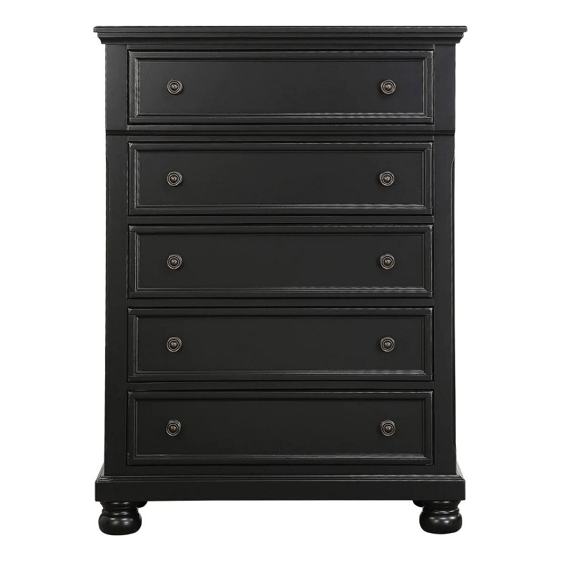 Benjara Transitional Style Five Drawer Wooden Chest with Round Bun Legs- White