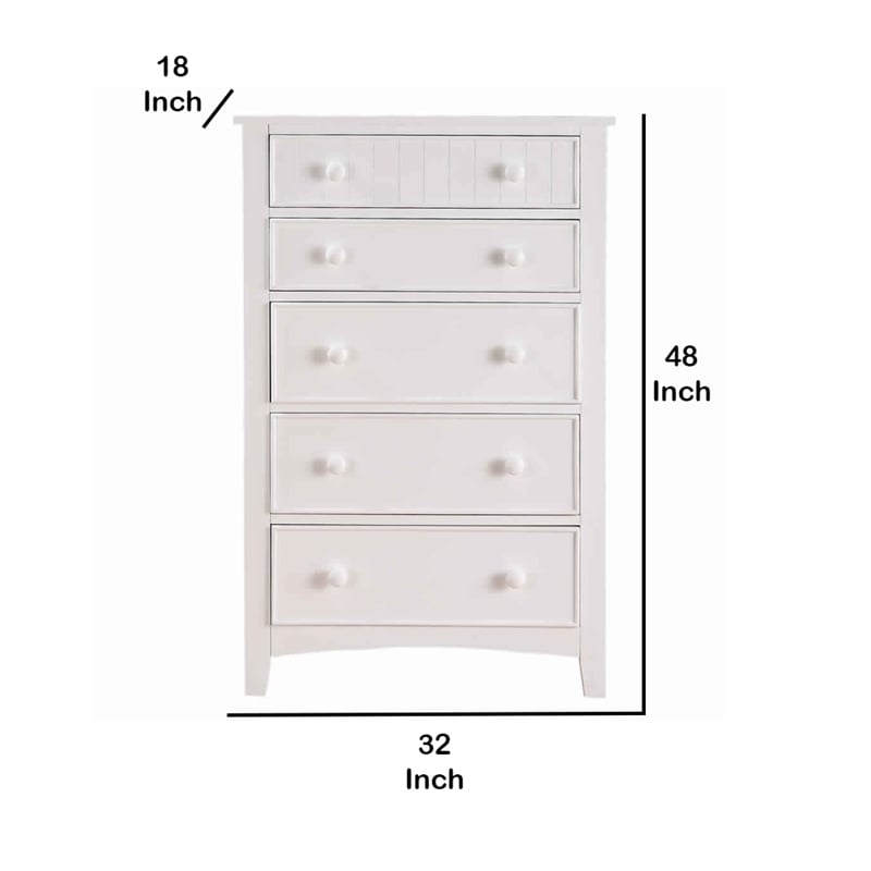 Benjara Wooden Chest With 5 Drawer Storage- White