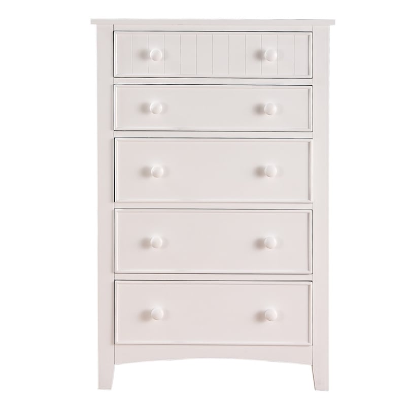 Benjara Wooden Chest With 5 Drawer Storage- White