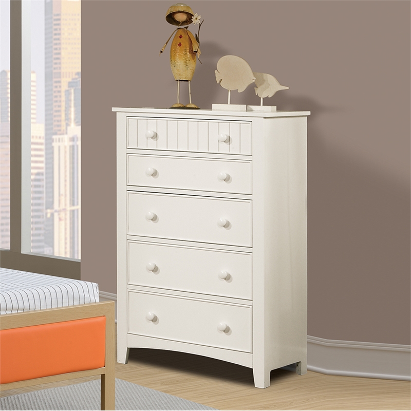 Benjara Wooden Chest With 5 Drawer Storage- White