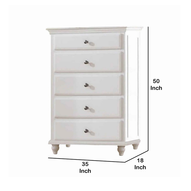Benjara 5 Drawer Spacious Wooden Chest White