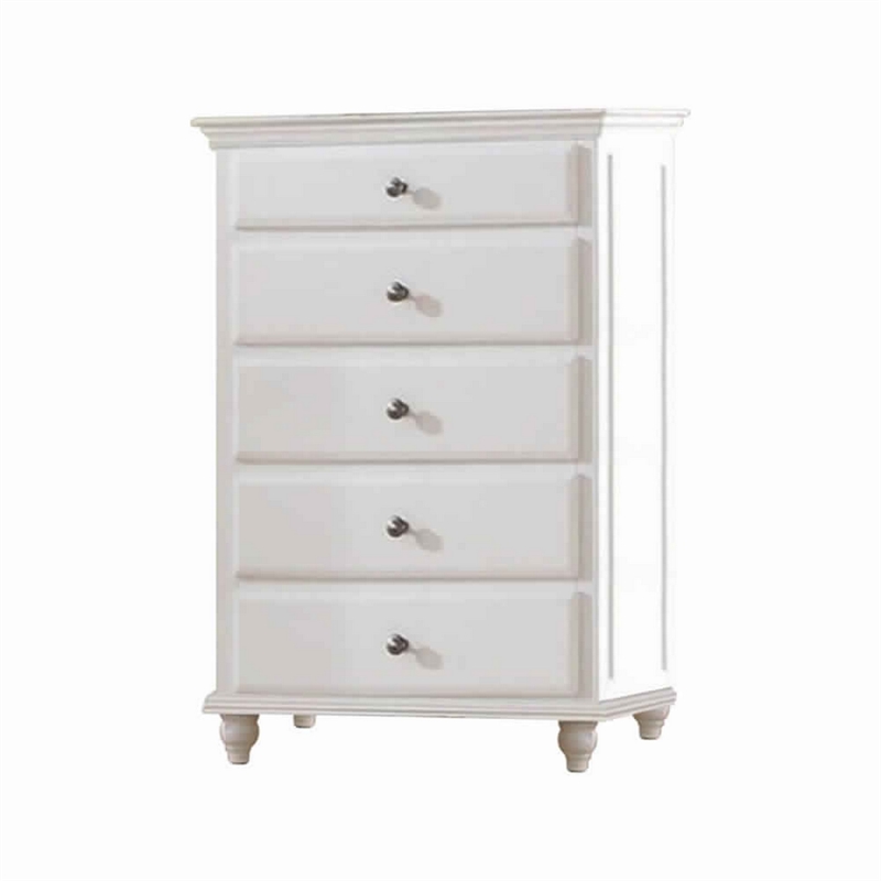 Benjara 5 Drawer Spacious Wooden Chest White