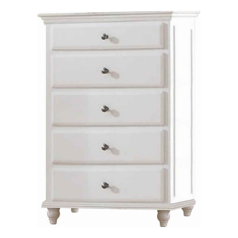 Benjara 5 Drawer Spacious Wooden Chest White