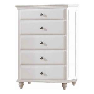 Benjara 5 Drawer Spacious Wooden Chest White