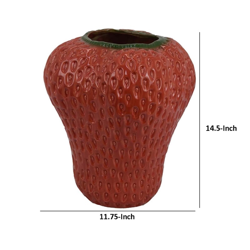 Benjara Kema Decorative Flower Vase- Strawberry Accent- 15
