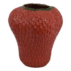 Benjara Kema Decorative Flower Vase- Strawberry Accent- 15&quot Red Ceramic