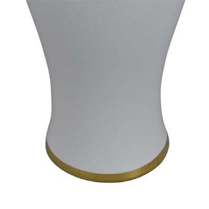 Benjara Risy Covered Jar- 17 Inch- Gold Finial- White Curved Ceramic Base