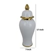 Benjara Risy Covered Jar- 17 Inch- Gold Finial- White Curved Ceramic Base