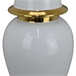 Benjara Risy Covered Jar- 17 Inch- Gold Finial- White Curved Ceramic Base