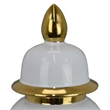 Benjara Risy Covered Jar- 17 Inch- Gold Finial- White Curved Ceramic Base