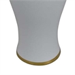 Benjara Risy Covered Jar- 17 Inch- Gold Finial- White Curved Ceramic Base
