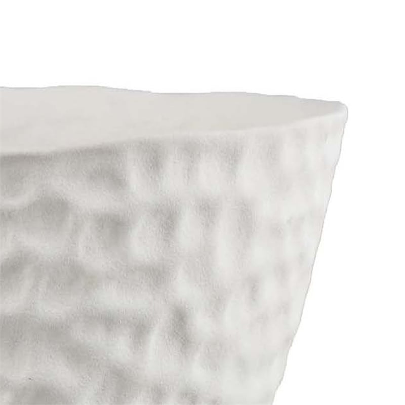 Benjara Decorative Bowl Shaped Planter- Hammered White Ceramic 12 Inch