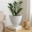 Benjara Decorative Bowl Shaped Planter- Hammered White Ceramic 12 Inch